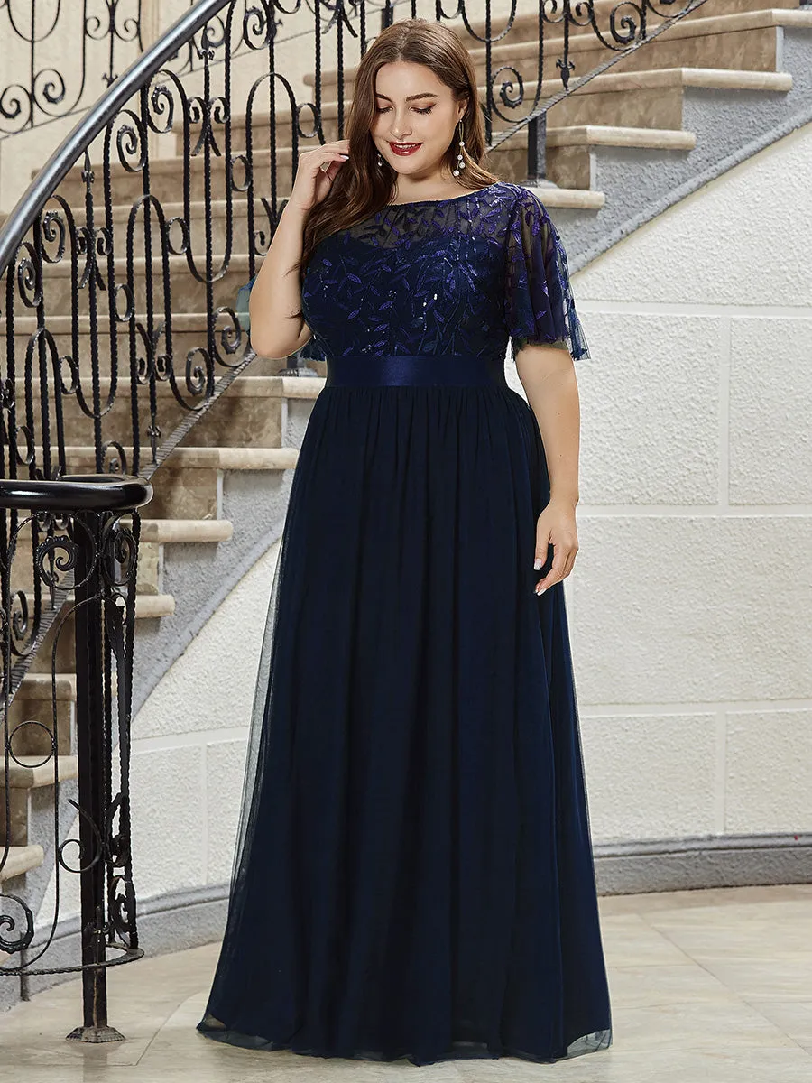 Sequin Print Floor-length Wholesale Evening Dresses with Cap Sleeve