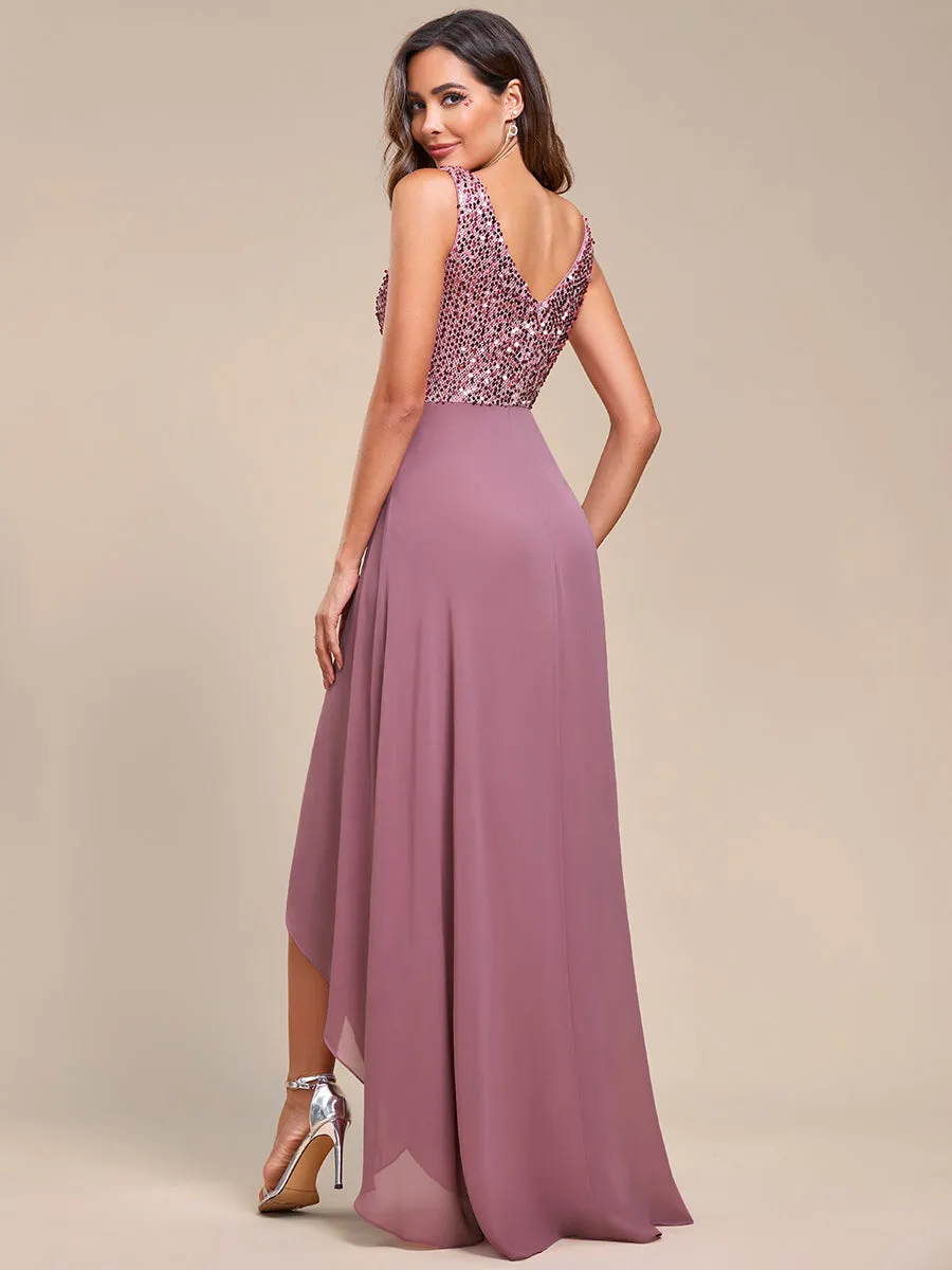 Sexy High-Low Maxi Chiffon Wholesale Evening Dresses with Sequin