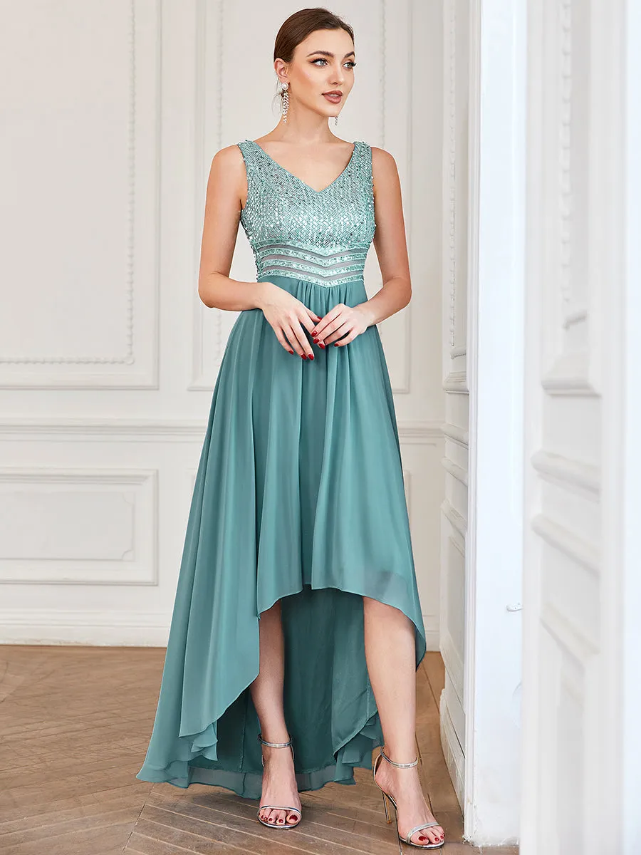 Sexy High-Low Maxi Chiffon Wholesale Evening Dresses with Sequin