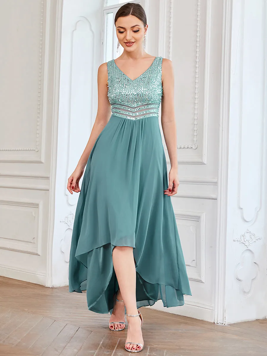 Sexy High-Low Maxi Chiffon Wholesale Evening Dresses with Sequin