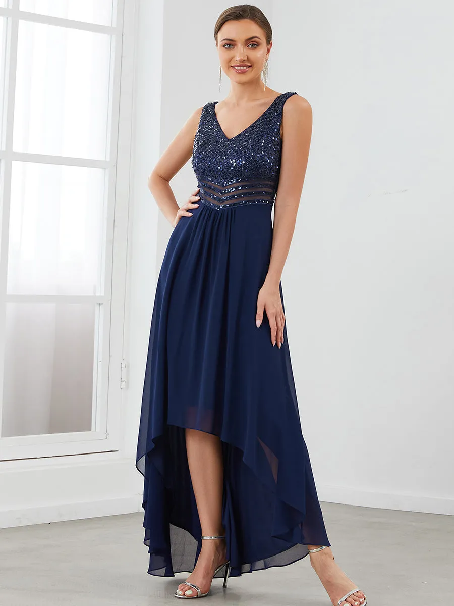 Sexy High-Low Maxi Chiffon Wholesale Evening Dresses with Sequin