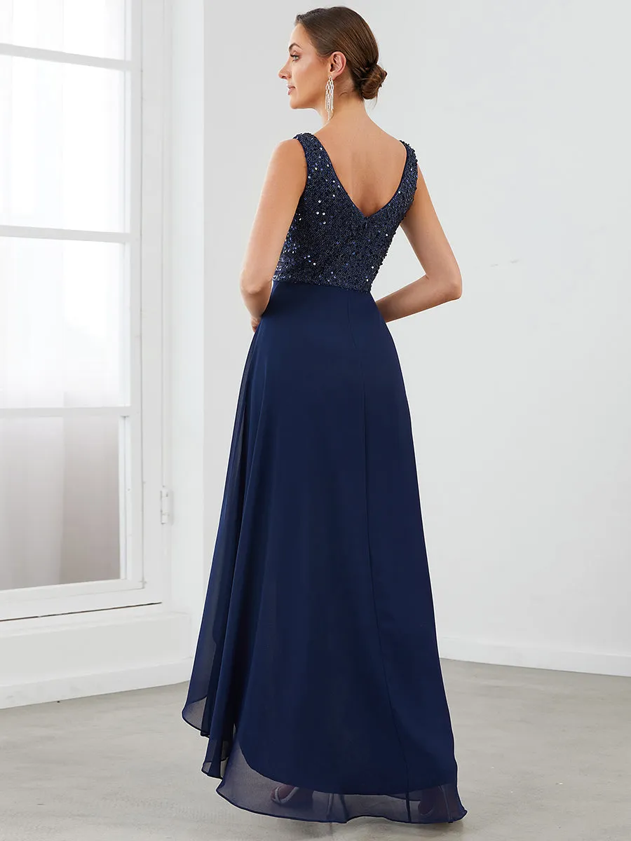 Sexy High-Low Maxi Chiffon Wholesale Evening Dresses with Sequin