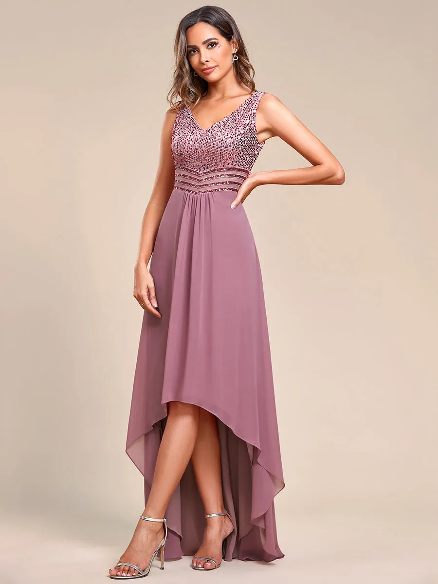 Sexy High-Low Maxi Chiffon Wholesale Evening Dresses with Sequin