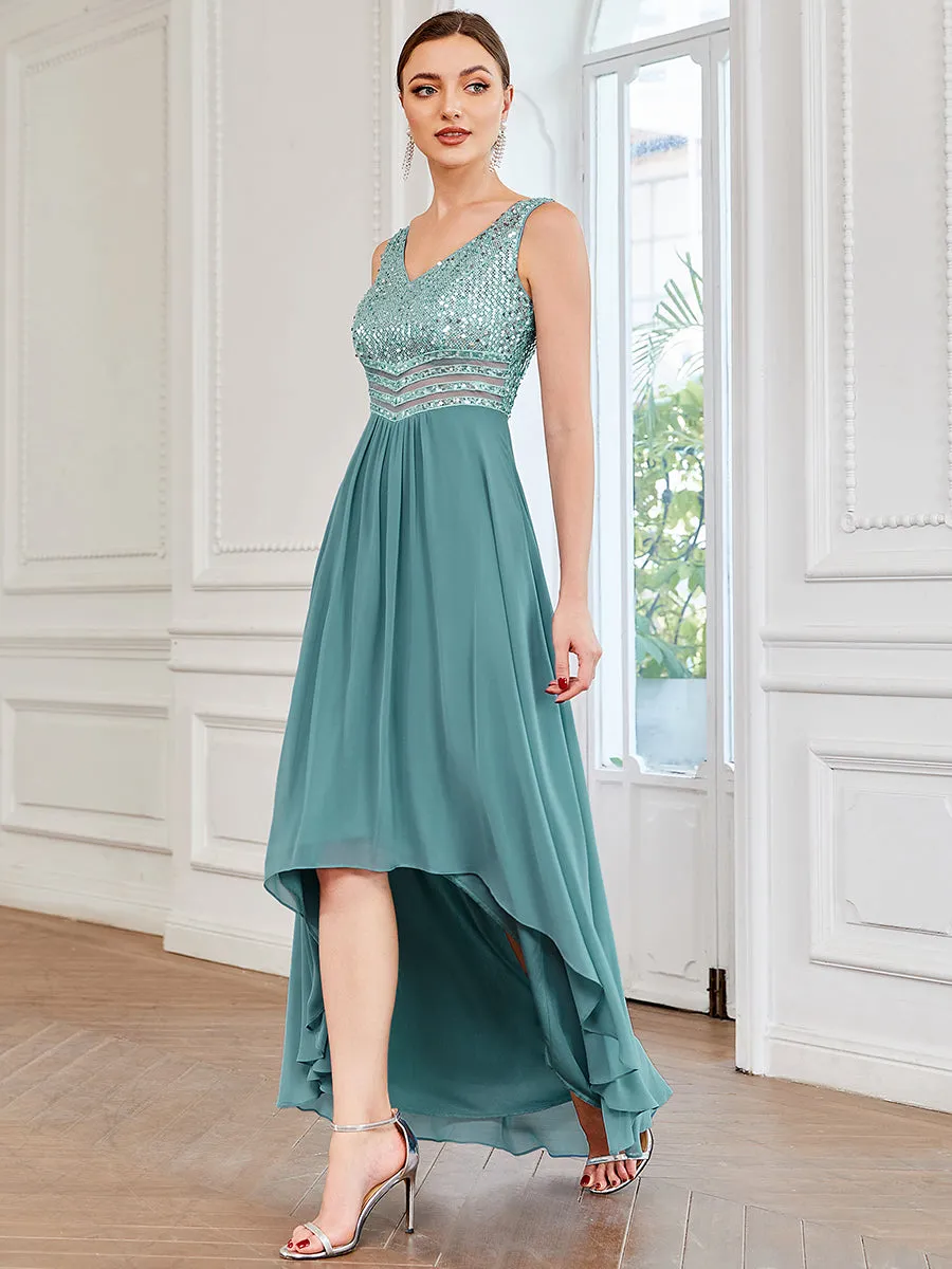 Sexy High-Low Maxi Chiffon Wholesale Evening Dresses with Sequin