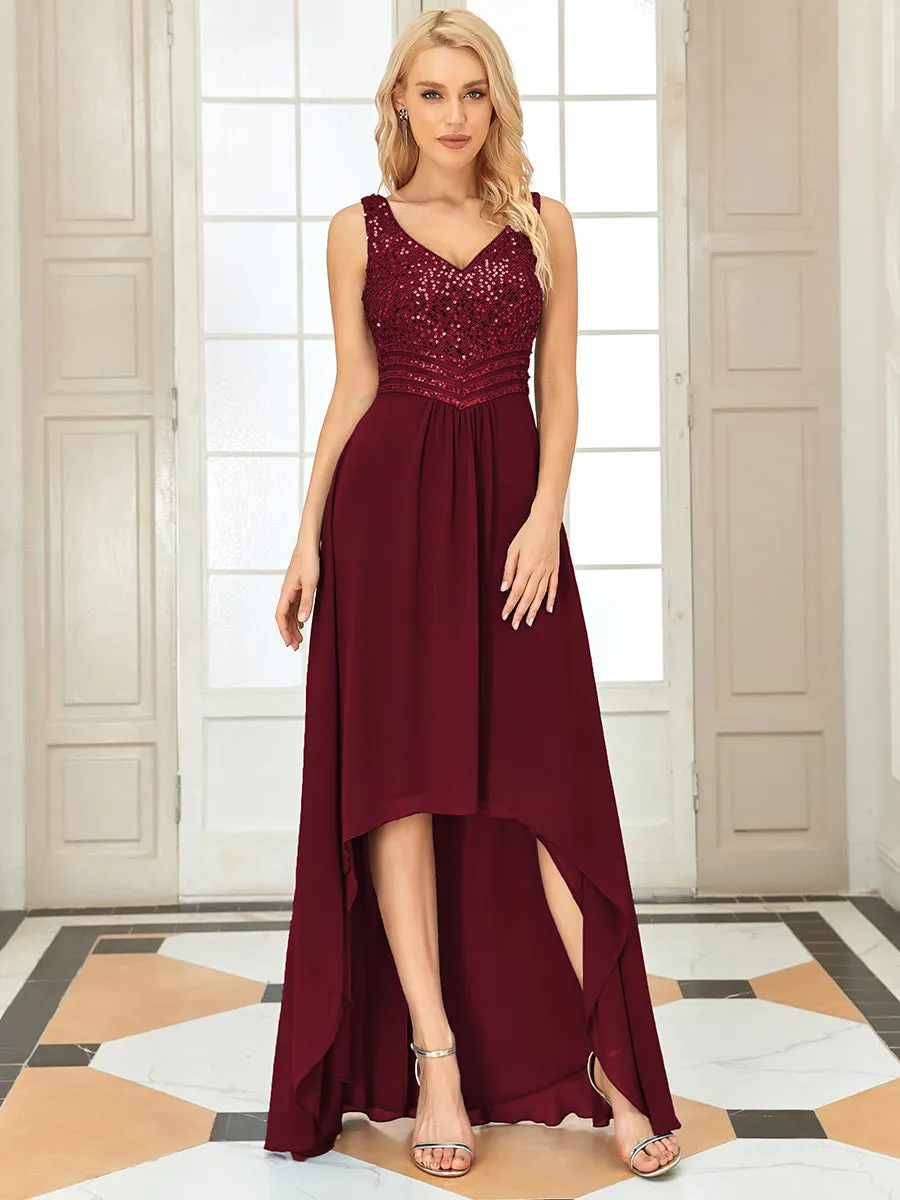 Sexy High-Low Maxi Chiffon Wholesale Evening Dresses with Sequin