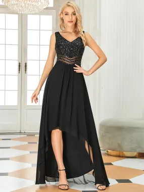 Sexy High-Low Maxi Chiffon Wholesale Evening Dresses with Sequin