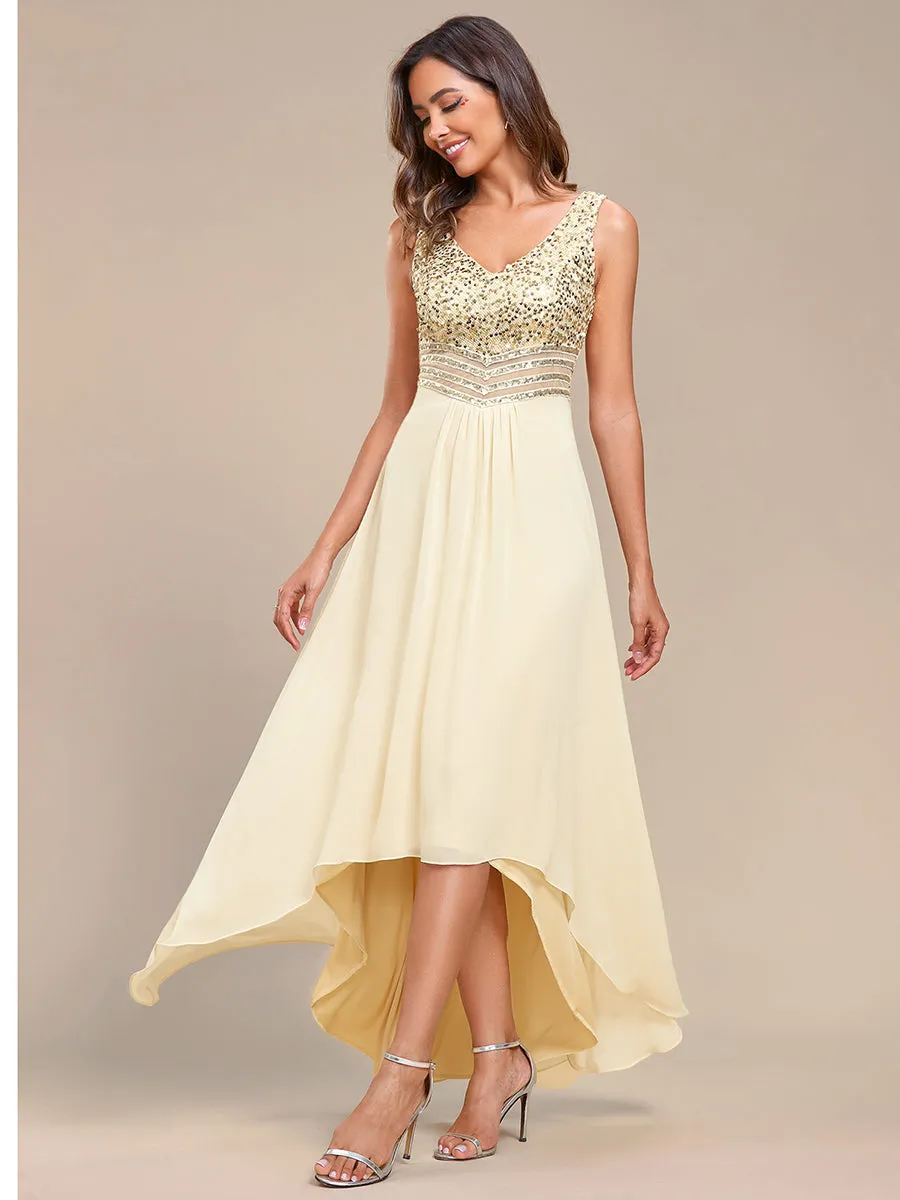 Sexy High-Low Maxi Chiffon Wholesale Evening Dresses with Sequin