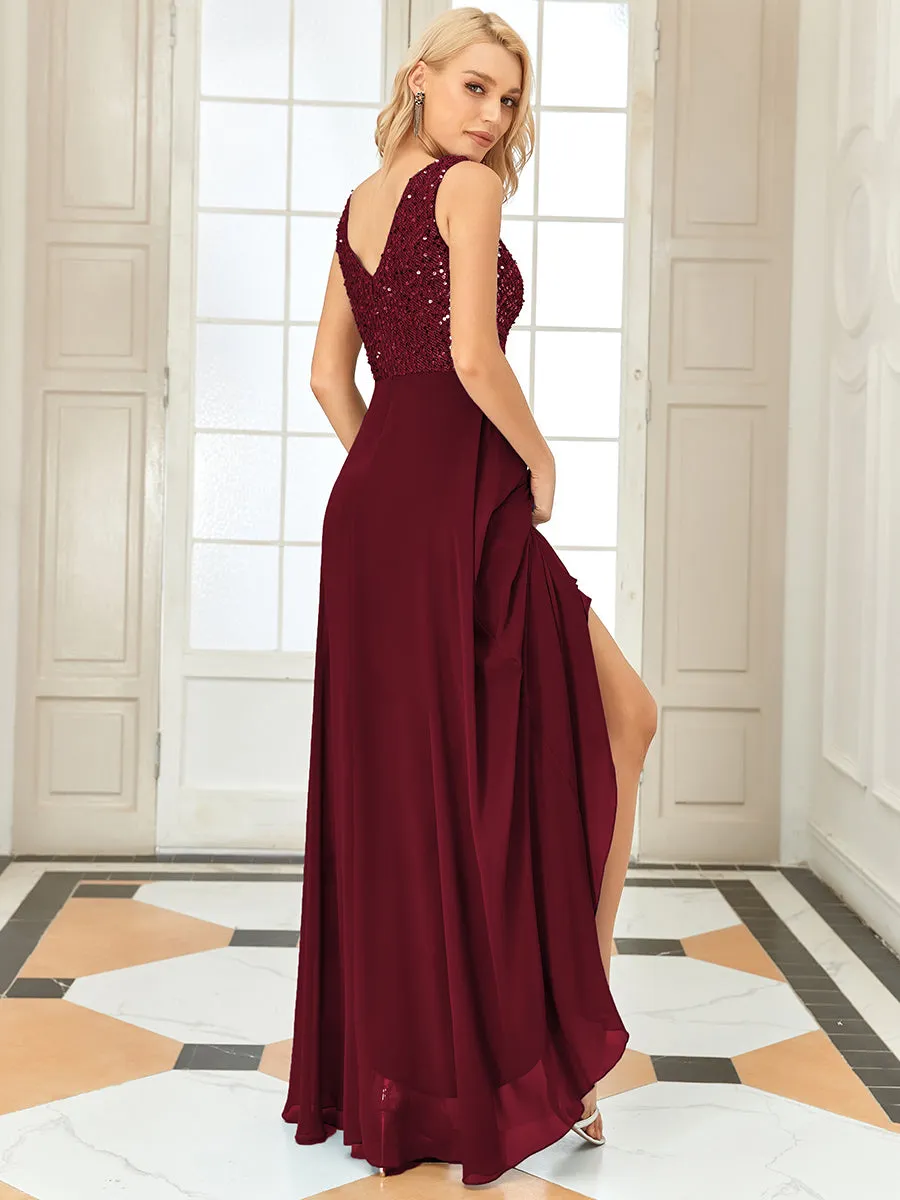 Sexy High-Low Maxi Chiffon Wholesale Evening Dresses with Sequin