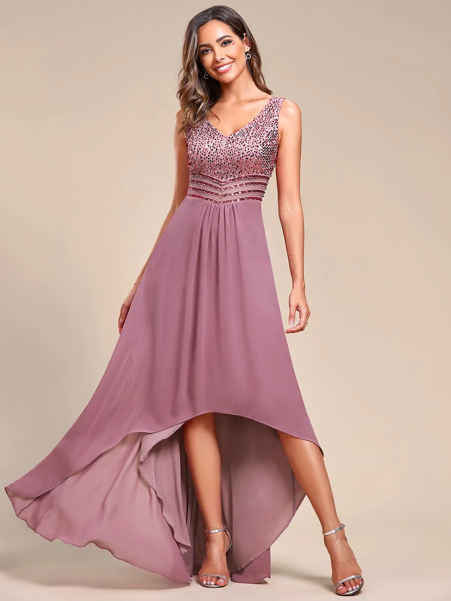 Sexy High-Low Maxi Chiffon Wholesale Evening Dresses with Sequin