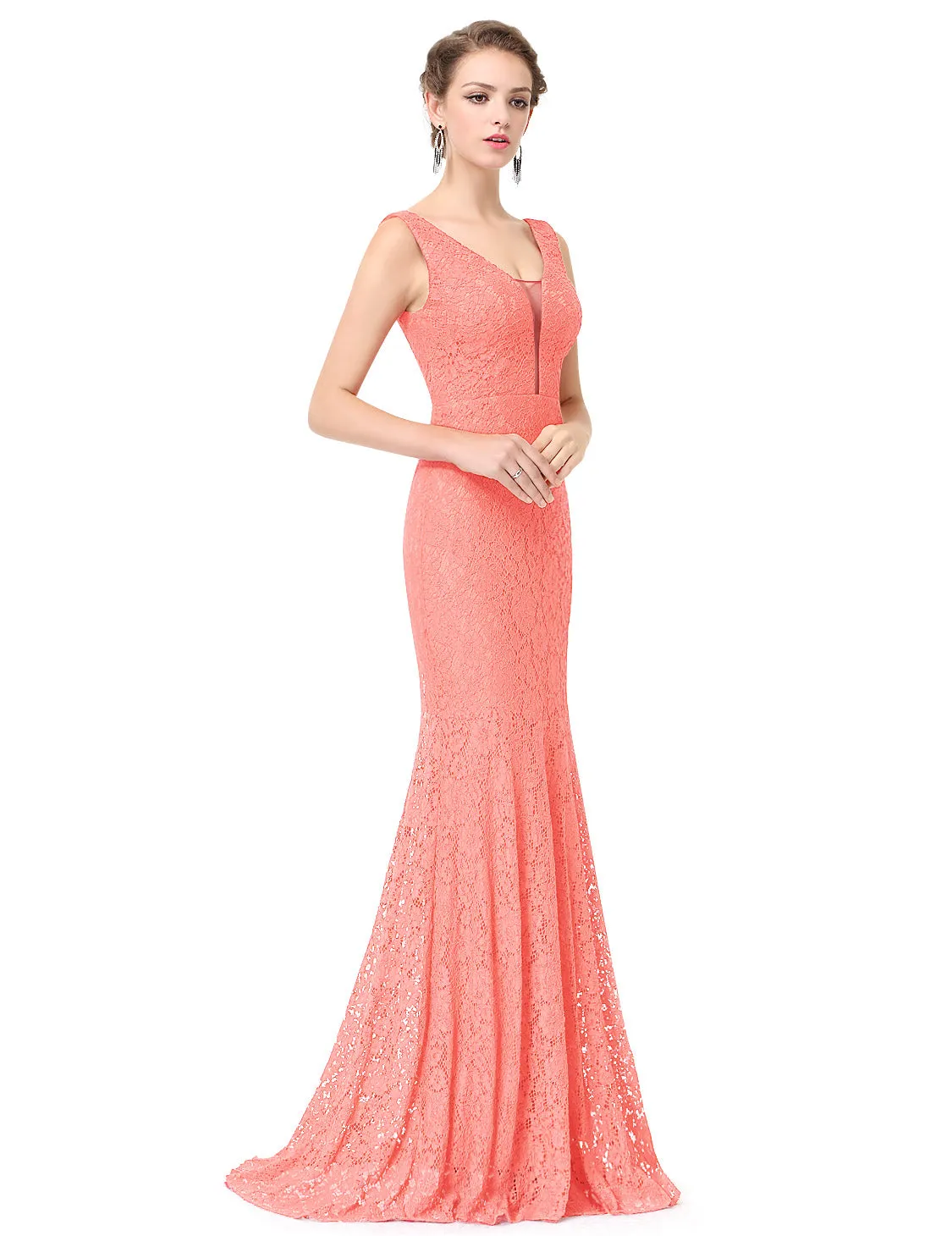 Sexy V-neck Fitted Lace Mermaid Long Fishtail Wholesale Evening Dress