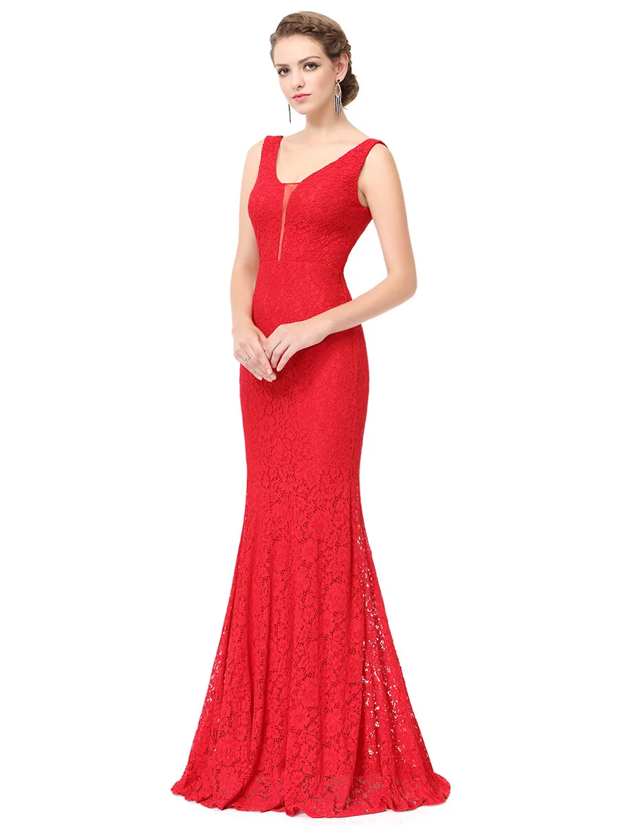 Sexy V-neck Fitted Lace Mermaid Long Fishtail Wholesale Evening Dress