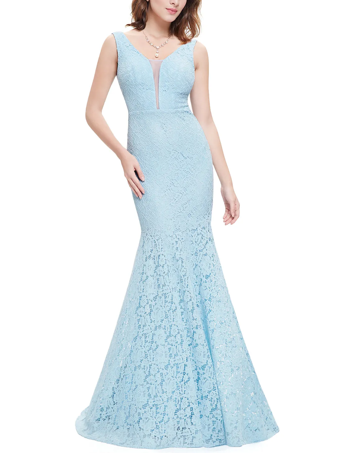 Sexy V-neck Fitted Lace Mermaid Long Fishtail Wholesale Evening Dress