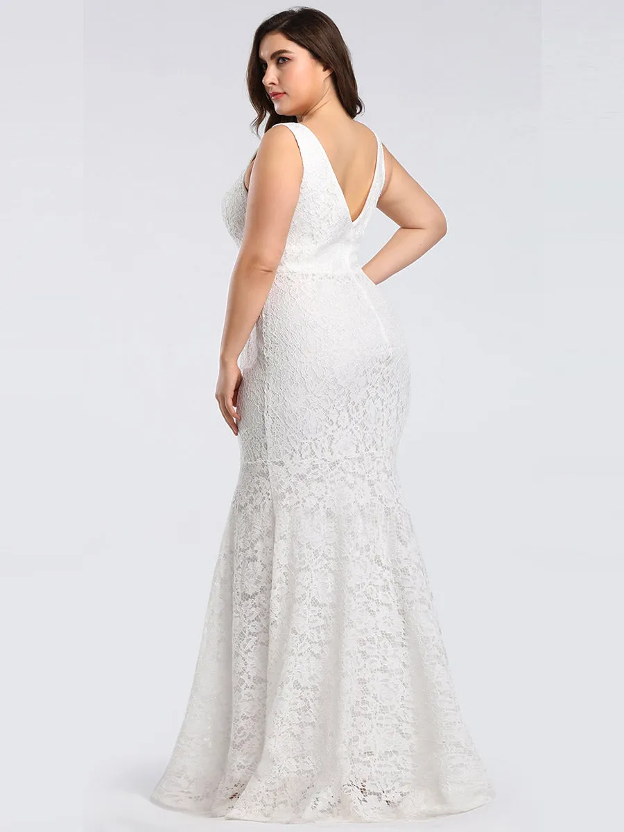 Sexy V-neck Fitted Lace Mermaid Wholesale Plus Size Evening Dress