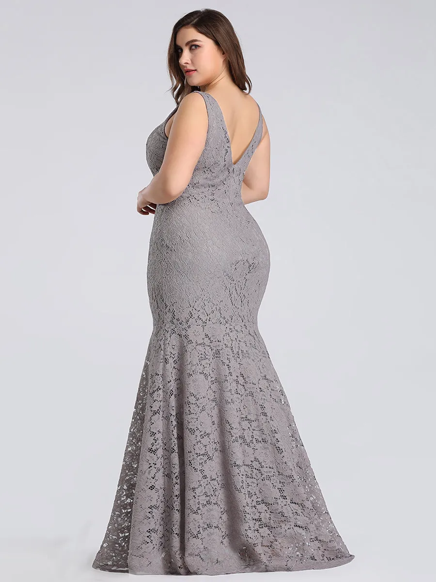 Sexy V-neck Fitted Lace Mermaid Wholesale Plus Size Evening Dress