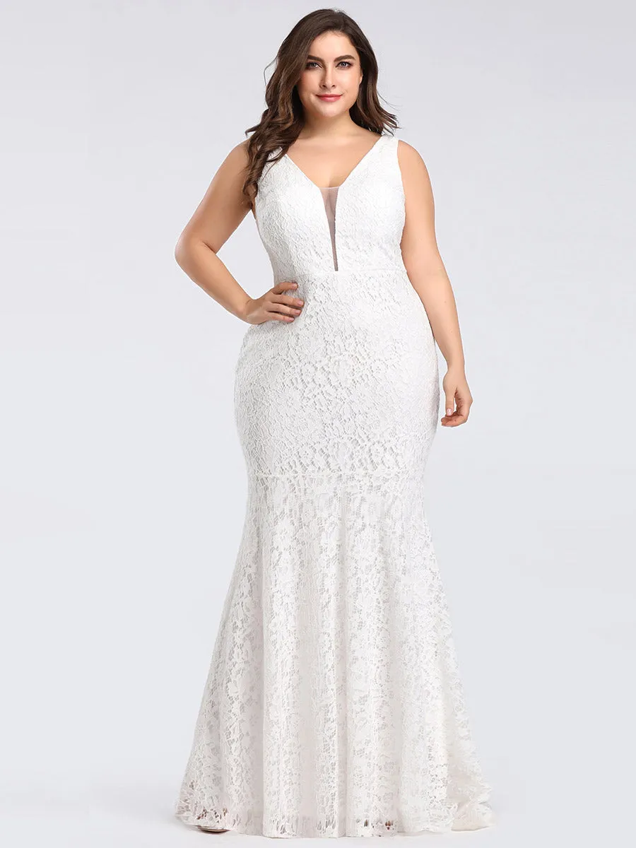 Sexy V-neck Fitted Lace Mermaid Wholesale Plus Size Evening Dress