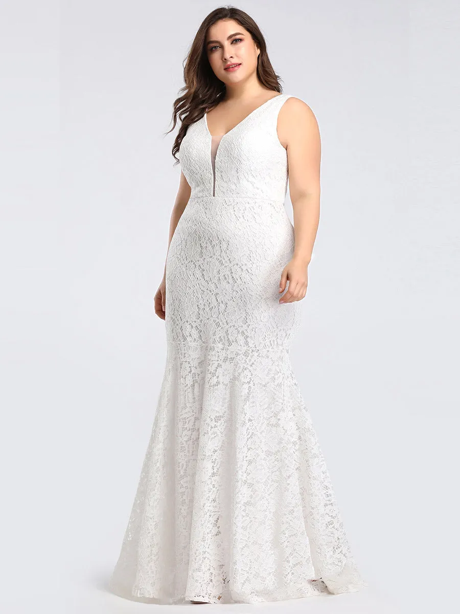 Sexy V-neck Fitted Lace Mermaid Wholesale Plus Size Evening Dress