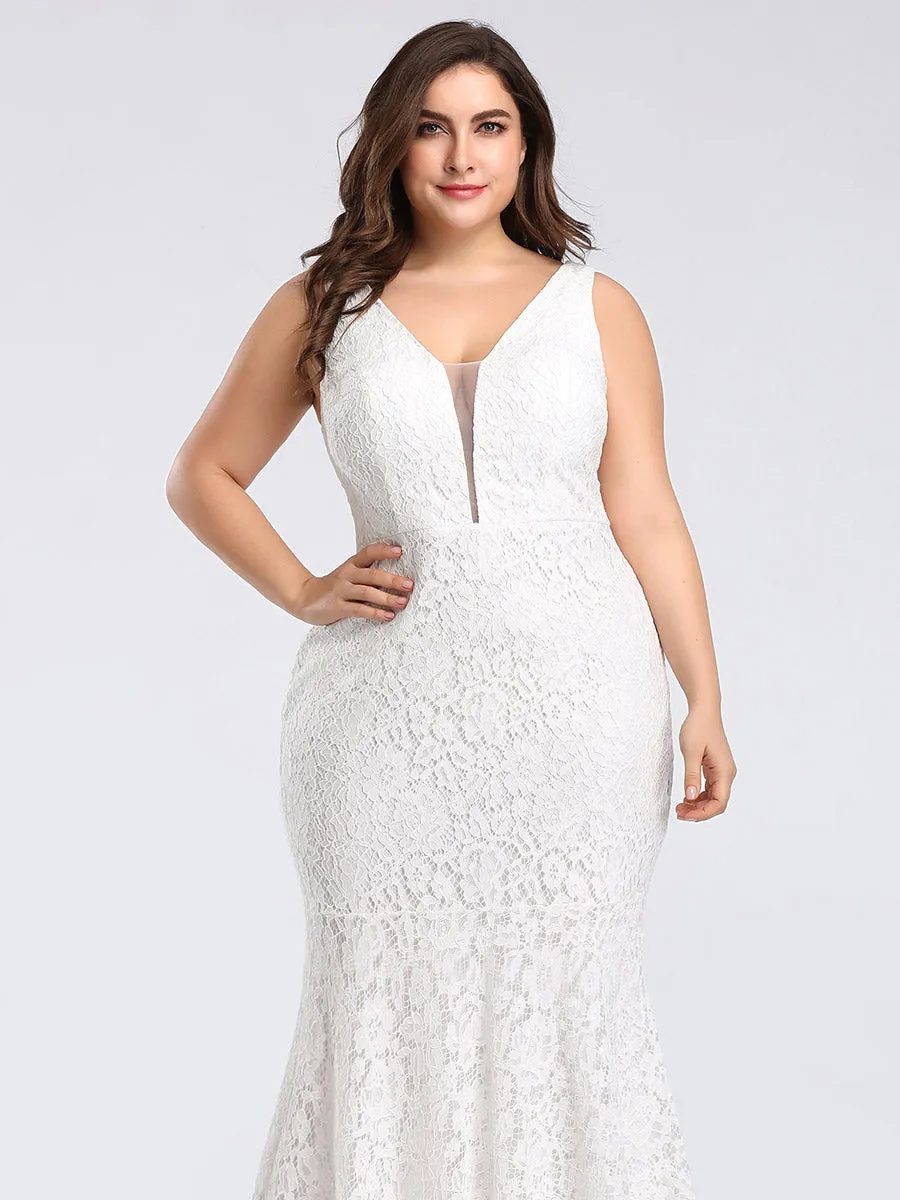 Sexy V-neck Fitted Lace Mermaid Wholesale Plus Size Evening Dress