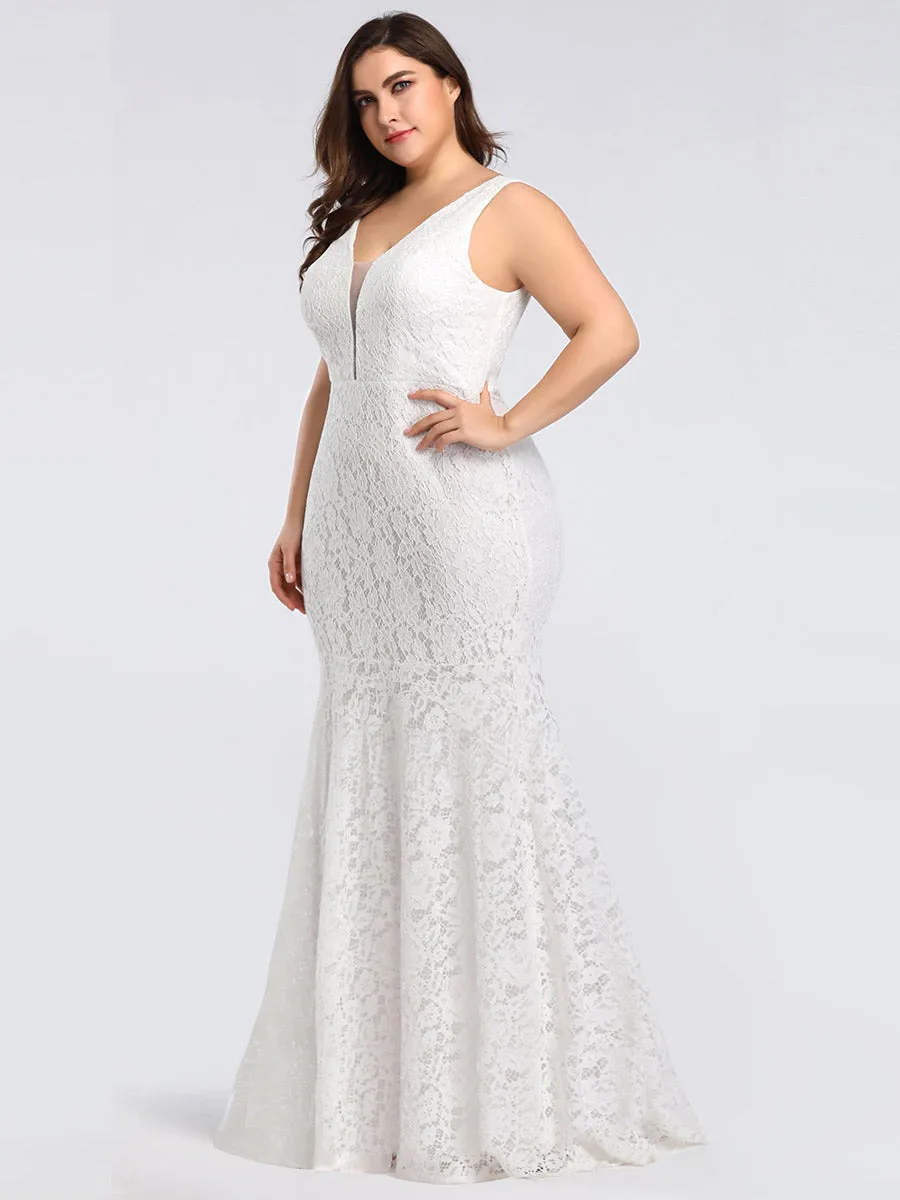 Sexy V-neck Fitted Lace Mermaid Wholesale Plus Size Evening Dress