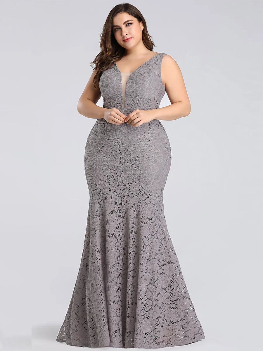 Sexy V-neck Fitted Lace Mermaid Wholesale Plus Size Evening Dress