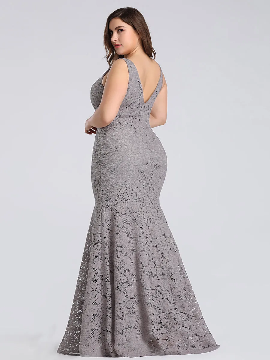 Sexy V-neck Fitted Lace Mermaid Wholesale Plus Size Evening Dress