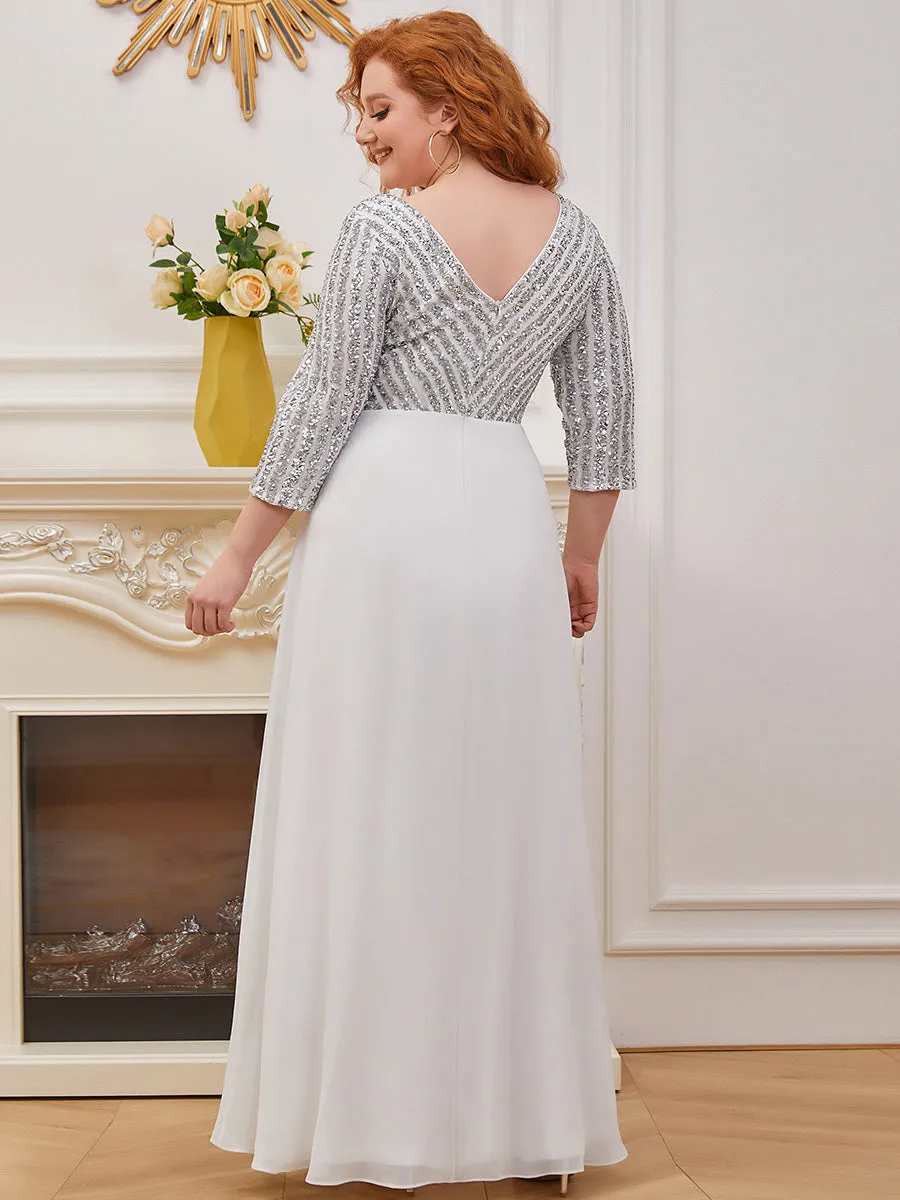 Sexy V Neck Pretty A-Line Sequin Wholesale Evening Dresses With 3/4 Sleeve