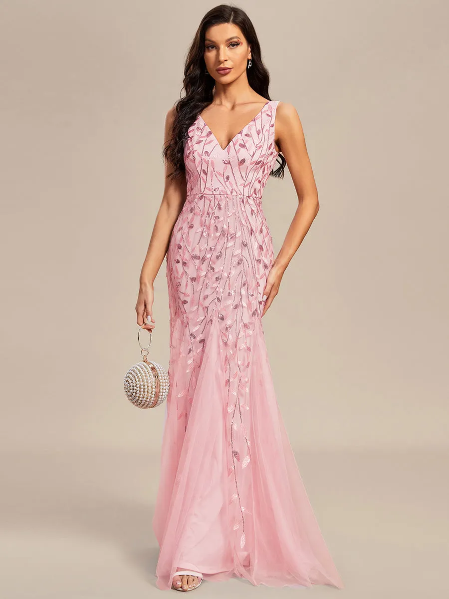 Sexy Wholesale Double V-Neck Sequin Mermaid Maxi Dresses For Evening