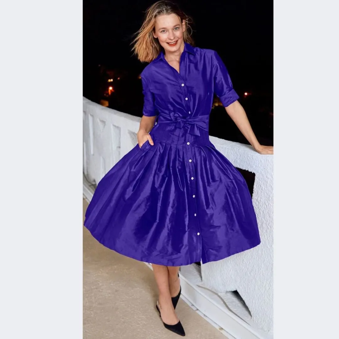 Silk Dupioni Belted Dress