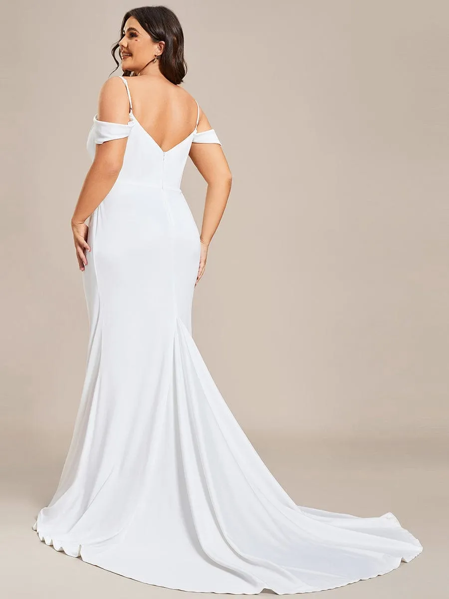 Spaghetti Strap Mermaid Pleated Deep V-Neck Wedding Dress