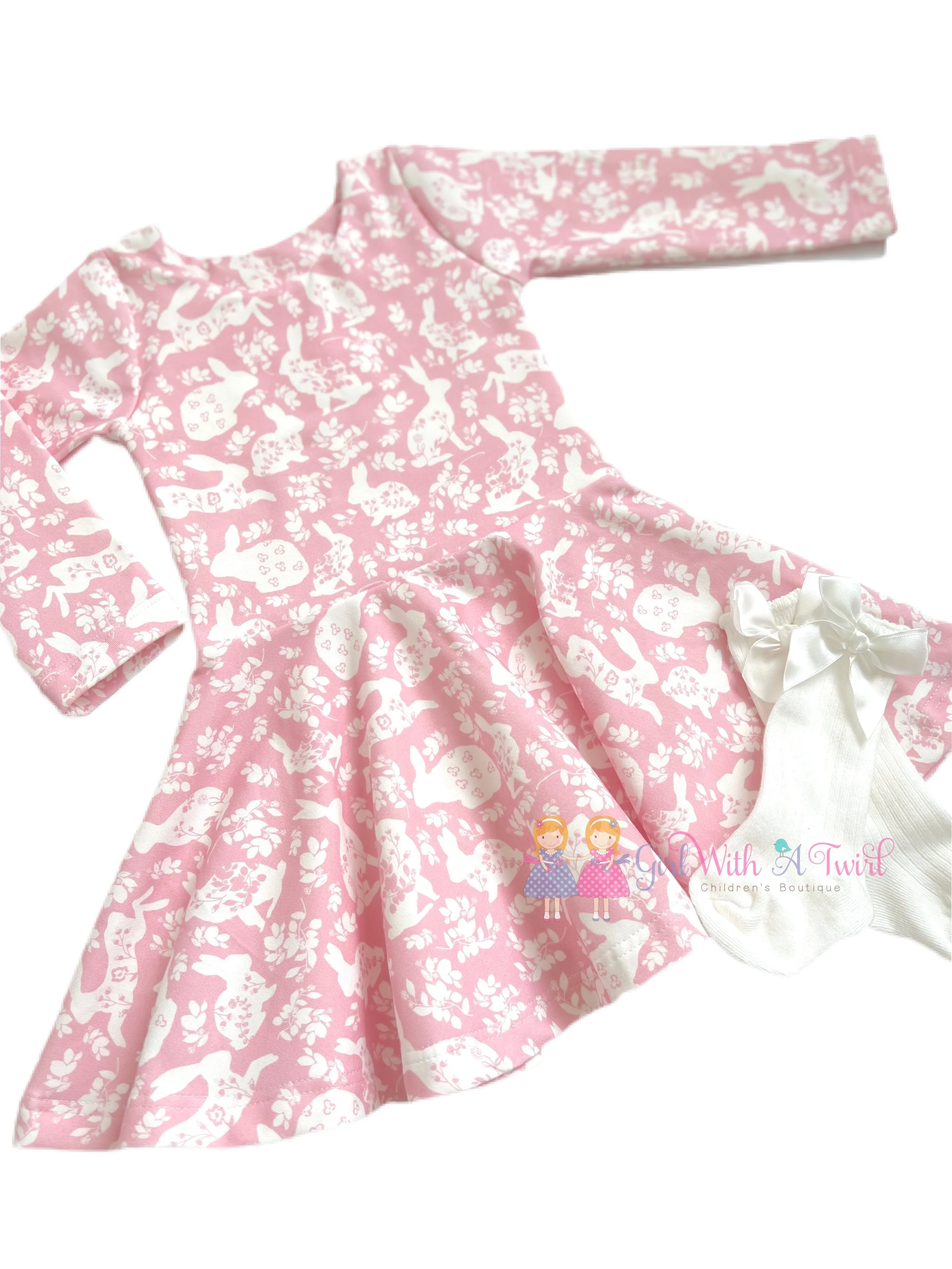 Spring Pink Bunny Twirl Dress