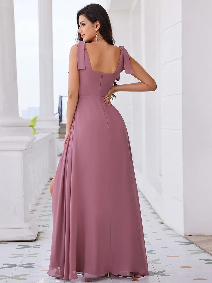 Square Neckline Sleeveless Bowknot Chiffon Bridesmaid Dress