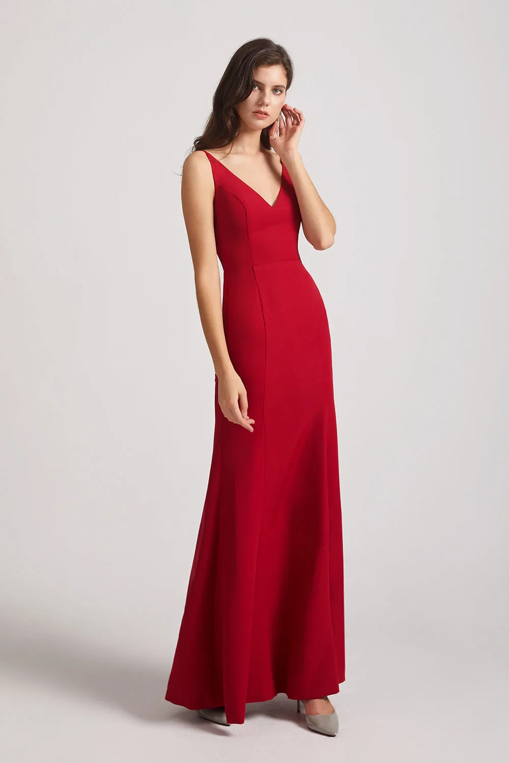 Straps Double V-Neck Trumpet Bridesmaid Dresses (AF0082)