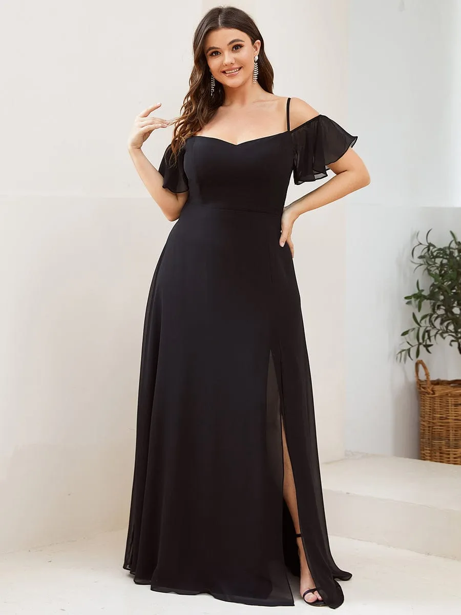 Stylish Cold Shoulder Flare Sleeves Flowy Bridesmaid Dress