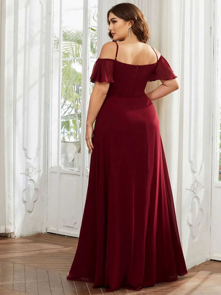 Stylish Cold Shoulder Flare Sleeves Flowy Bridesmaid Dress