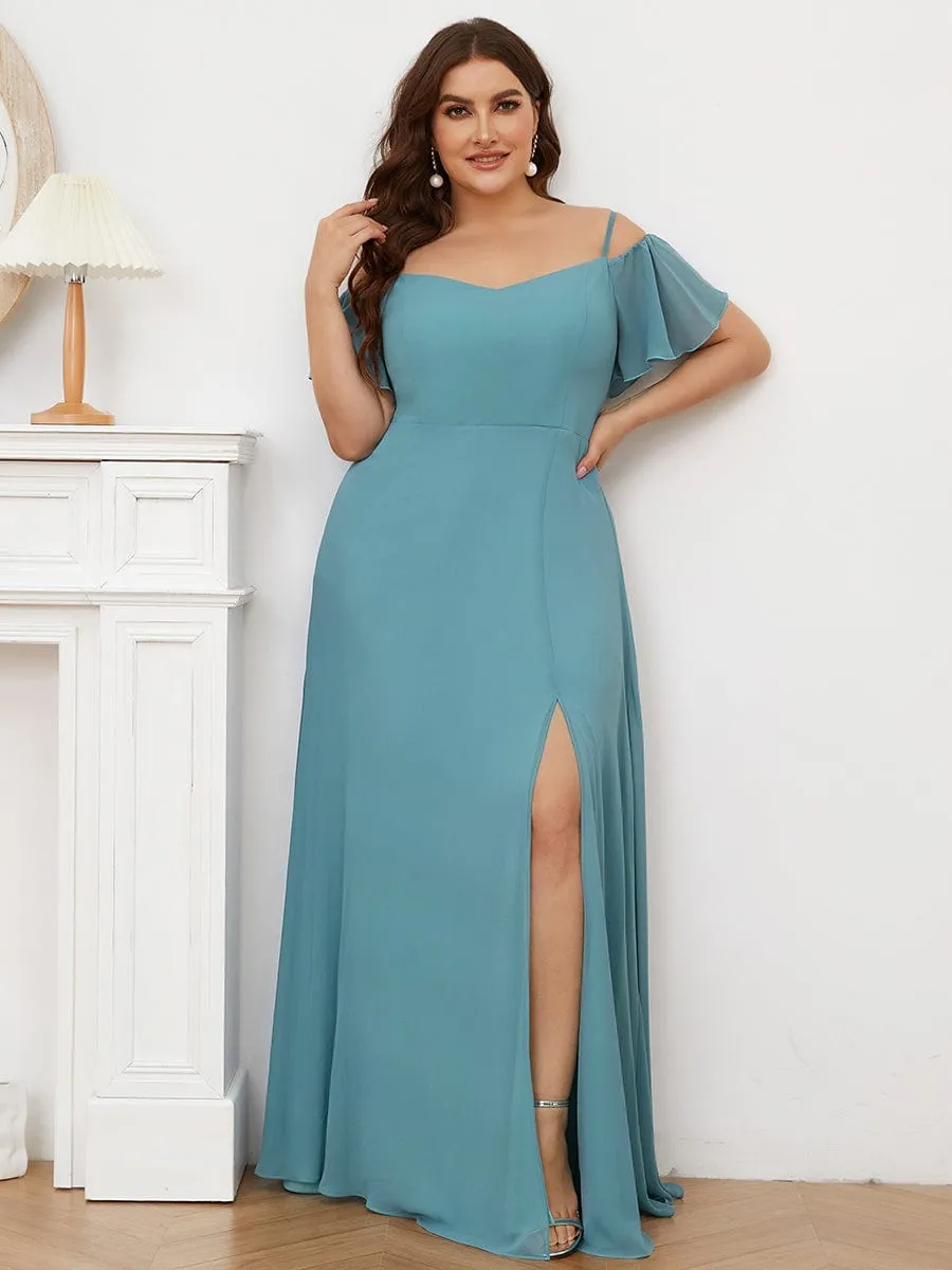 Stylish Cold Shoulder Flare Sleeves Flowy Bridesmaid Dress