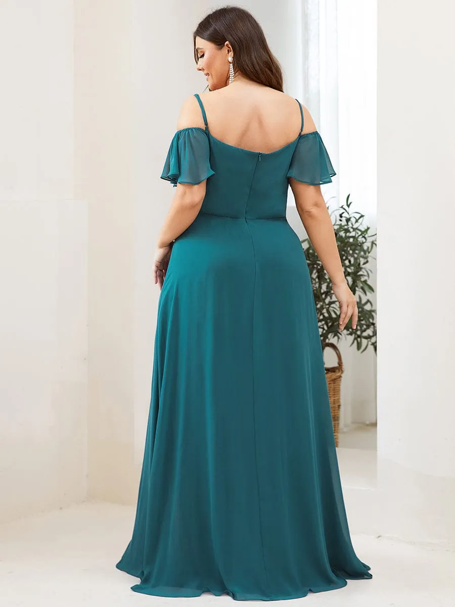 Stylish Cold Shoulder Flare Sleeves Flowy Bridesmaid Dress