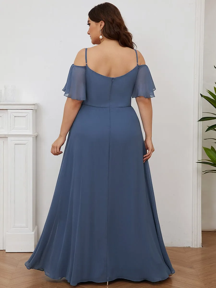 Stylish Cold Shoulder Flare Sleeves Flowy Bridesmaid Dress