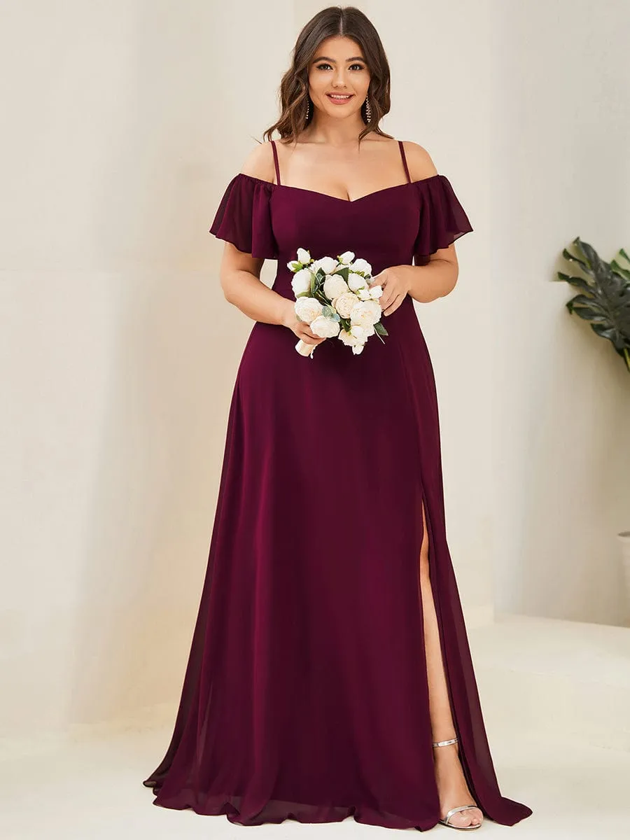 Stylish Cold Shoulder Flare Sleeves Flowy Bridesmaid Dress