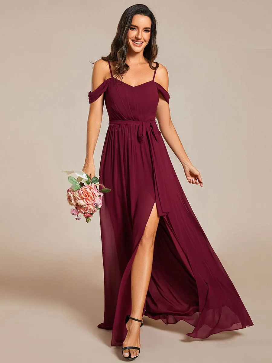 Sweetheart Neckline Cold Shoulder Chiffon Bridesmaid Dress