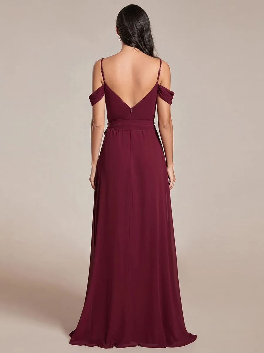 Sweetheart Neckline Cold Shoulder Chiffon Bridesmaid Dress