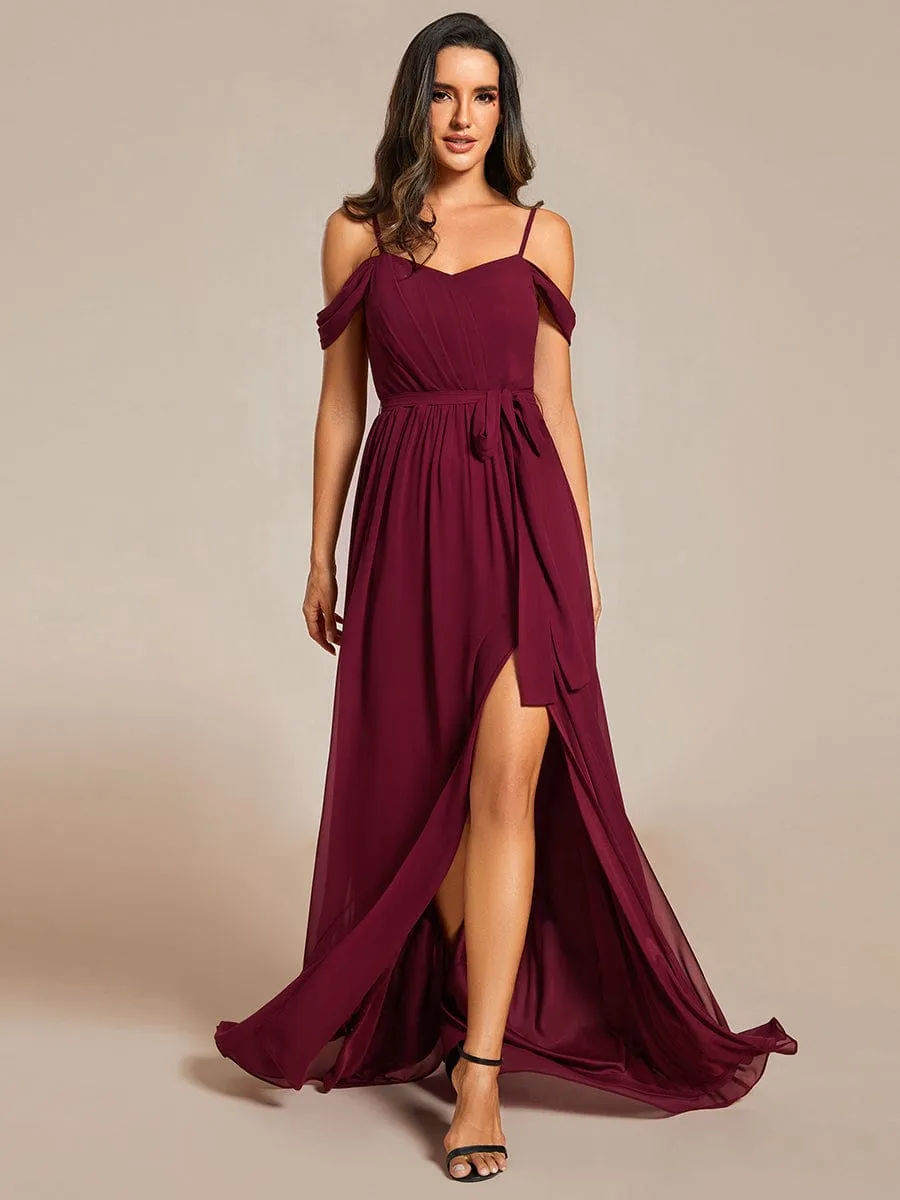 Sweetheart Neckline Cold Shoulder Chiffon Bridesmaid Dress