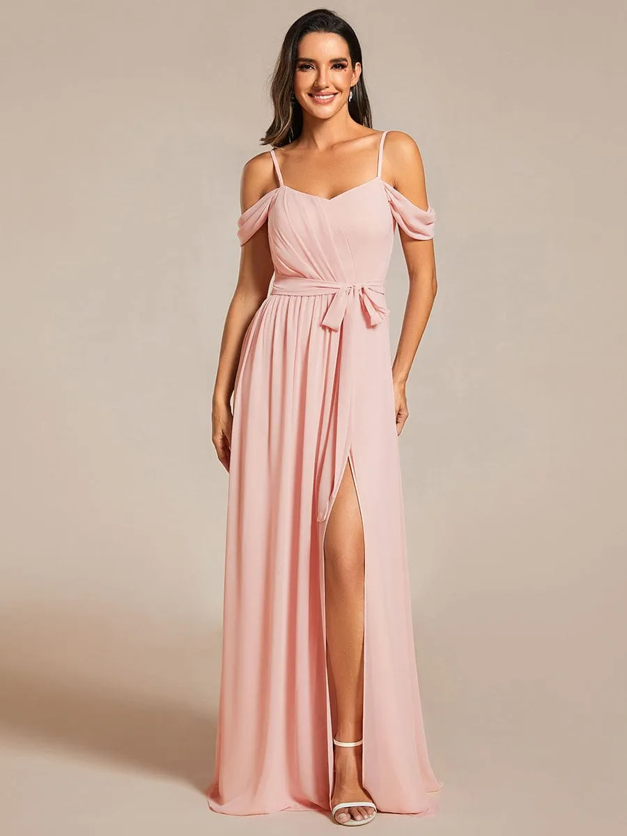 Sweetheart Neckline Cold Shoulder Chiffon Bridesmaid Dress