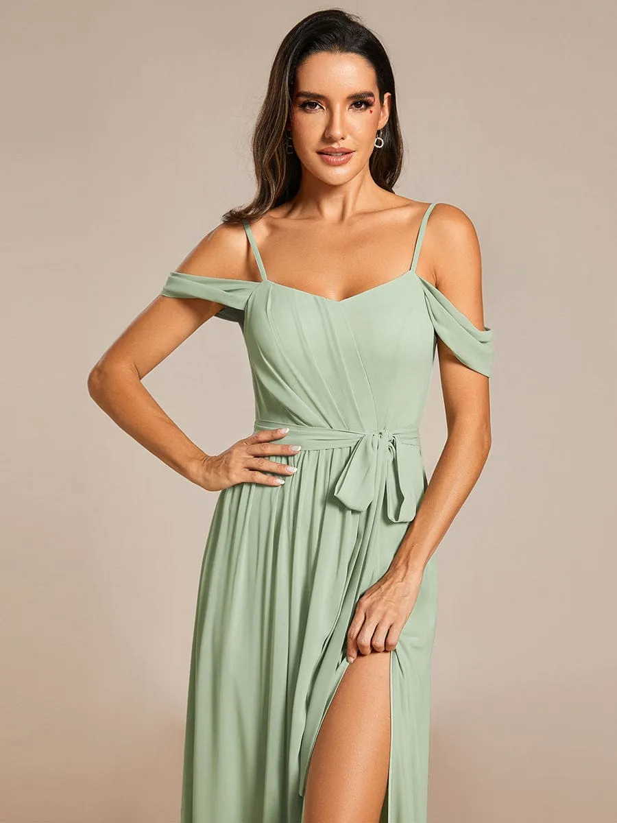 Sweetheart Neckline Cold Shoulder Chiffon Bridesmaid Dress