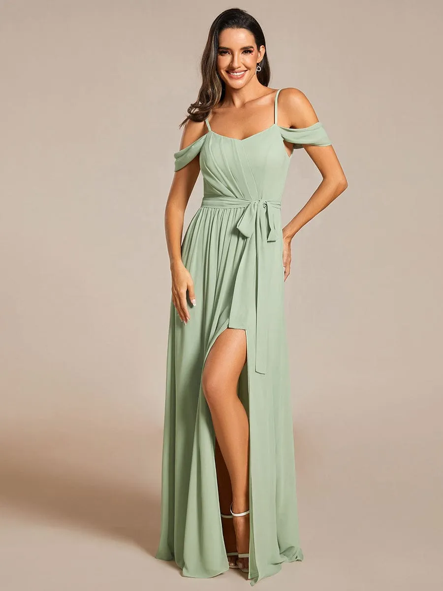 Sweetheart Neckline Cold Shoulder Chiffon Bridesmaid Dress