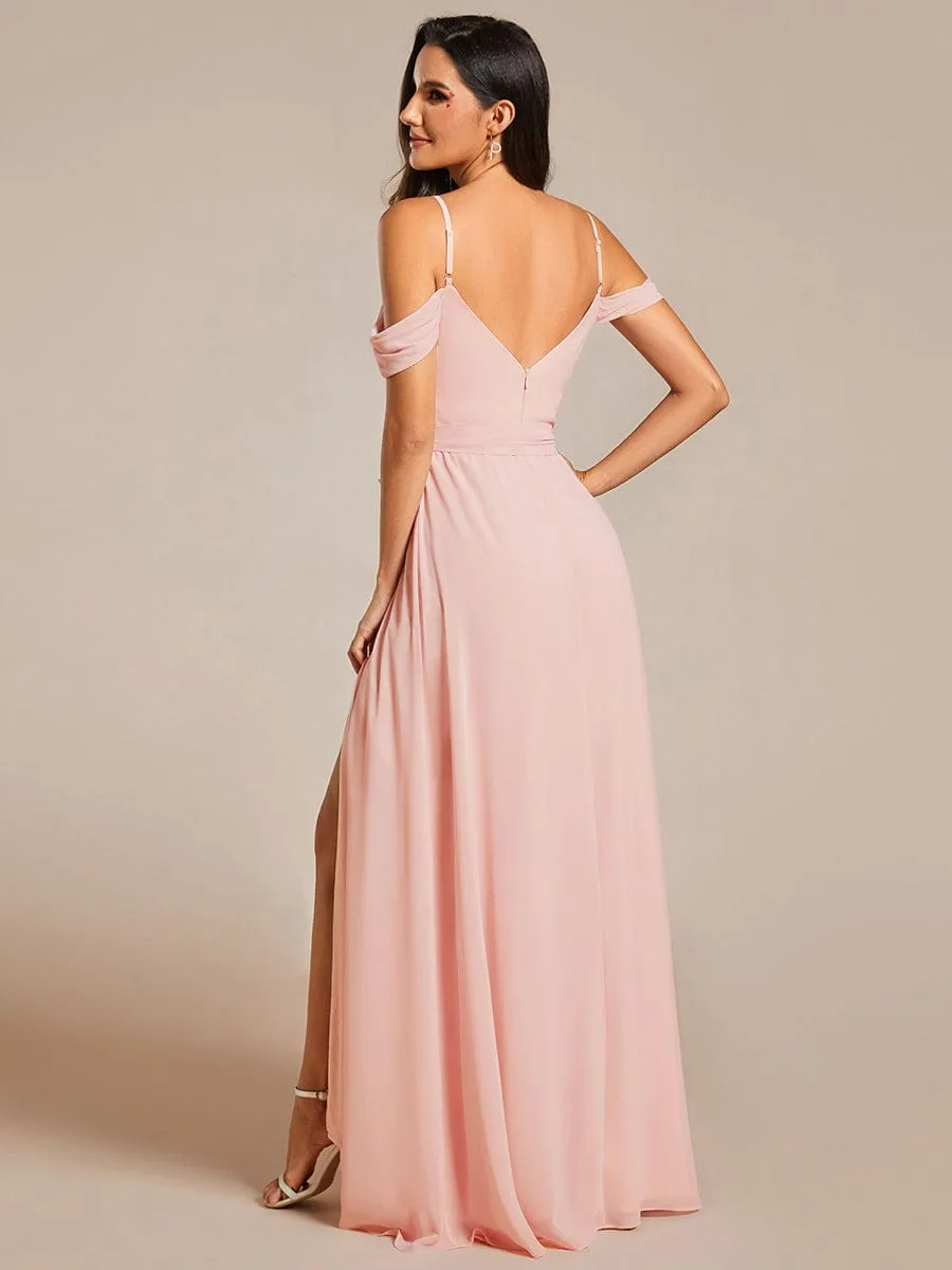 Sweetheart Neckline Cold Shoulder Chiffon Bridesmaid Dress