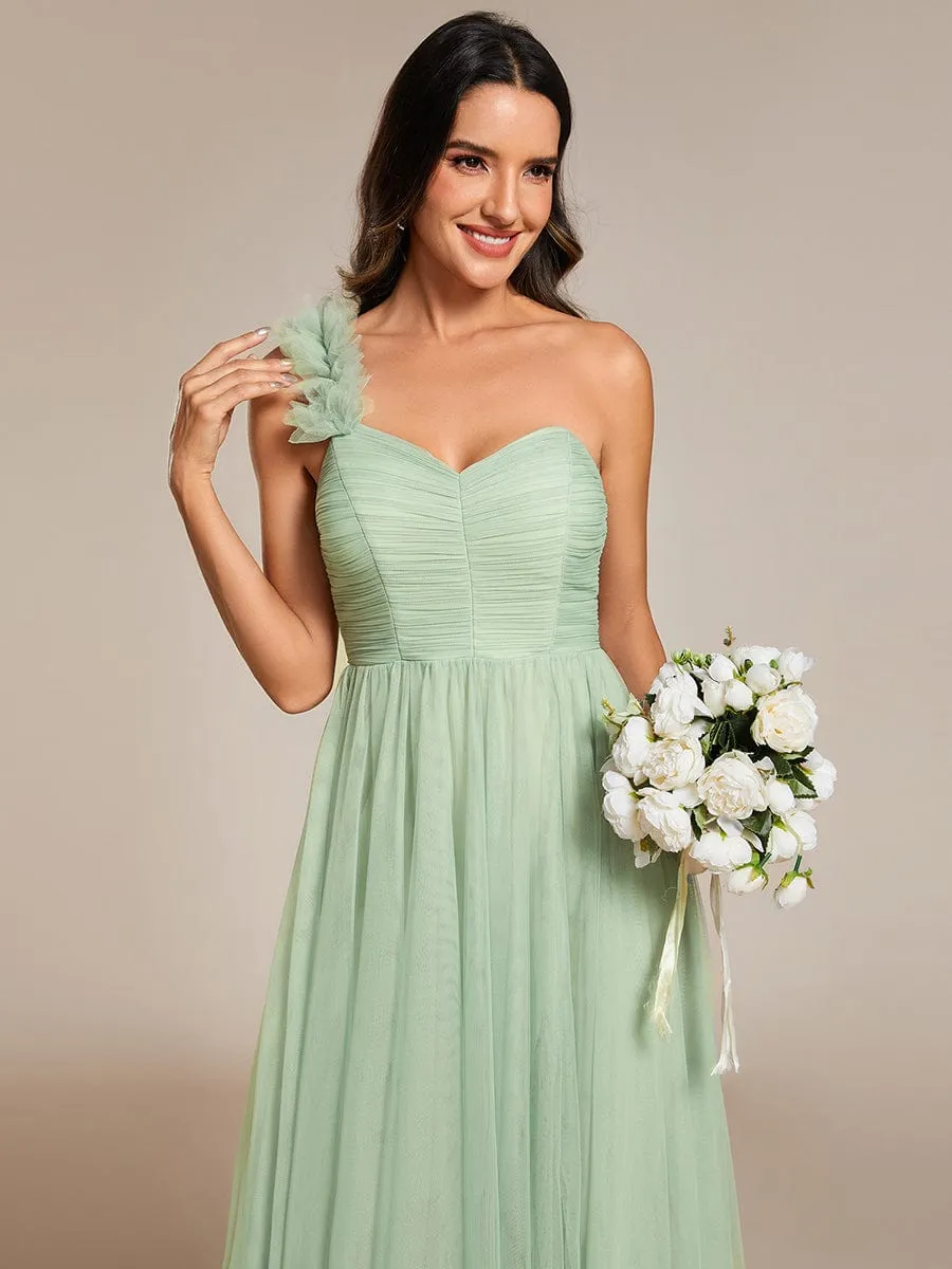 Sweetheart Neckline One Shoulder with Floral Tulle High Slit Bridesmaid Dress