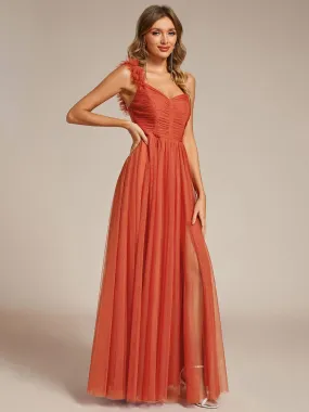 Sweetheart Neckline One Shoulder with Floral Tulle High Slit Bridesmaid Dress