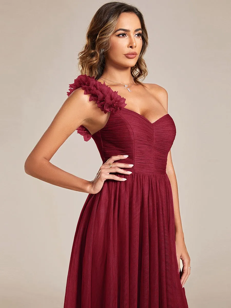 Sweetheart Neckline One Shoulder with Floral Tulle High Slit Bridesmaid Dress