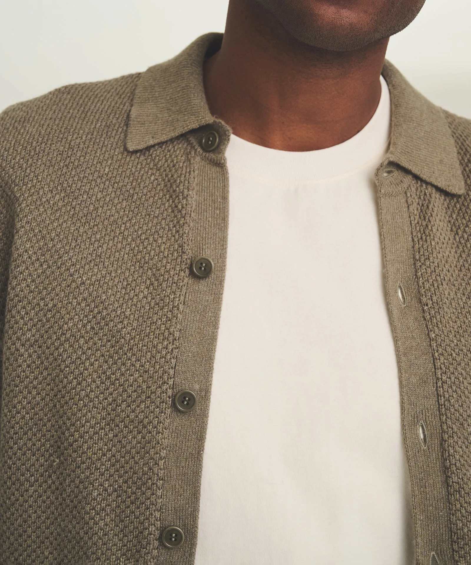 Textured Cotton Short Sleeve Button Up