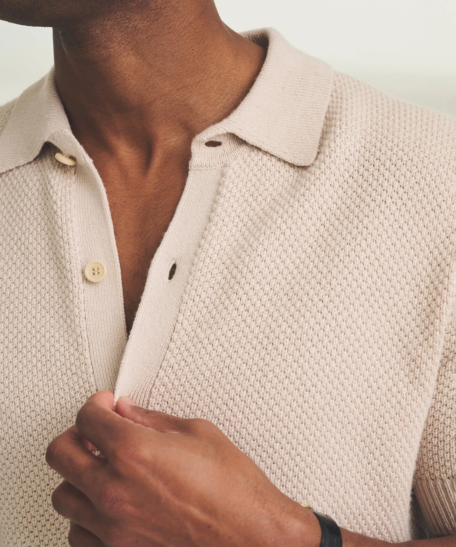 Textured Cotton Short Sleeve Button Up