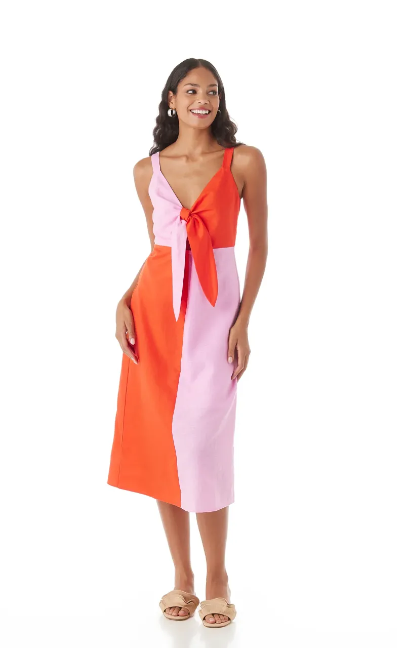 Thea Dress | Lobster   Garden Rose - MEDIUM